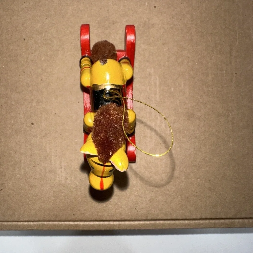 Set of 2 - Vintage 1980's Hand‎ Painted Yellow & Green Rocking Horse Ornaments
